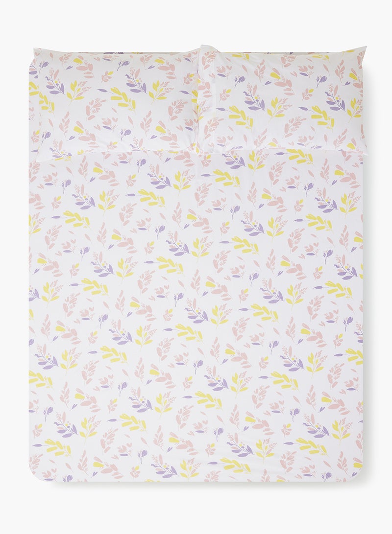 Amal - Fitted Bedsheet Set Queen Size High Quality 100% Cotton Percale 144 TC Light Weight Everyday Use 1 Bed Sheet And 2 Pillow Cases Printed White/Multicolor Cotton White/Multicolor - Image 1