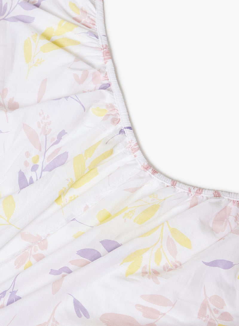 Amal - Fitted Bedsheet Set Queen Size High Quality 100% Cotton Percale 144 TC Light Weight Everyday Use 1 Bed Sheet And 2 Pillow Cases Printed White/Multicolor Cotton White/Multicolor - Image 1