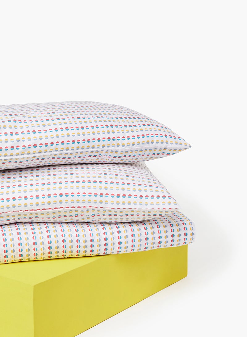 Amal - Fitted Bedsheet Set Super King Size High Quality 100% Cotton Percale 144 TC Light Weight Everyday Use 1 Bed Sheet And 2 Pillow Cases Printed Multicolor/White Cotton Multicolor/White - Image 1
