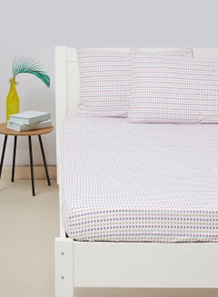 Fitted Bedsheet Set Super King Size High Quality 100% Cotton Percale 144 TC Light Weight Everyday Use 1 Bed Sheet And 2 Pillow Cases Printed Multicolor/White Cotton Multicolor/White