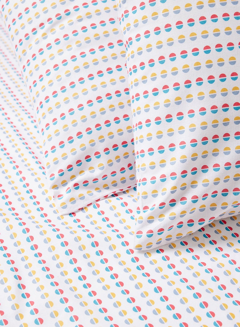 Amal - Fitted Bedsheet Set Super King Size High Quality 100% Cotton Percale 144 TC Light Weight Everyday Use 1 Bed Sheet And 2 Pillow Cases Printed Multicolor/White Cotton Multicolor/White - Image 1
