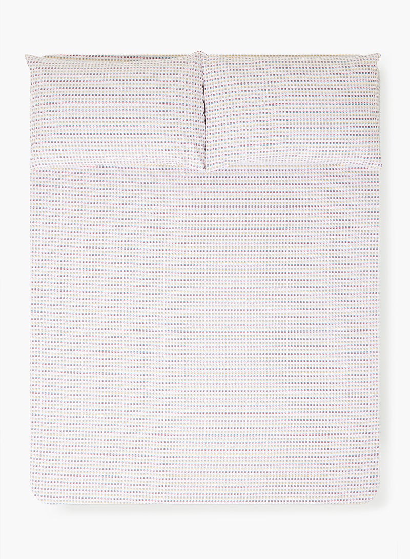Amal - Fitted Bedsheet Set Super King Size High Quality 100% Cotton Percale 144 TC Light Weight Everyday Use 1 Bed Sheet And 2 Pillow Cases Printed Multicolor/White Cotton Multicolor/White - Image 1
