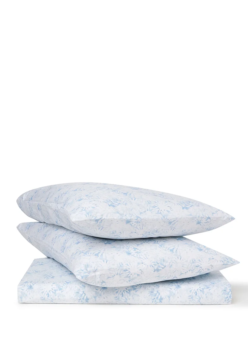 ايست من نون Duvet Cover Set - With 1 Duvet Cover 160X200 Cm And 2 Pillow Cover 50X75 Cm - For Twin Size Mattress - 100% Cotton Percale 180 Thread Count Blue Twin none