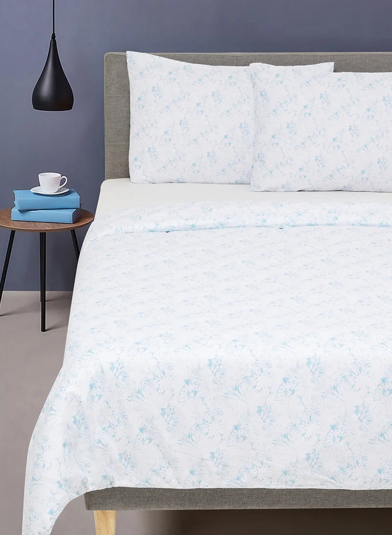 ايست من نون Duvet Cover Set - With 1 Duvet Cover 160X200 Cm And 2 Pillow Cover 50X75 Cm - For Twin Size Mattress - 100% Cotton Percale 180 Thread Count Blue Twin none