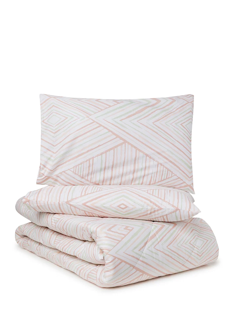 Noon East Comforter Set With Pillow Cover 50X75 Cm, Comforter 240X200 Cm - For Queen Size Mattress - 100% Cotton Printed Duma - Sleep Well Lightweight And Warm Bed Linen Duma Peach