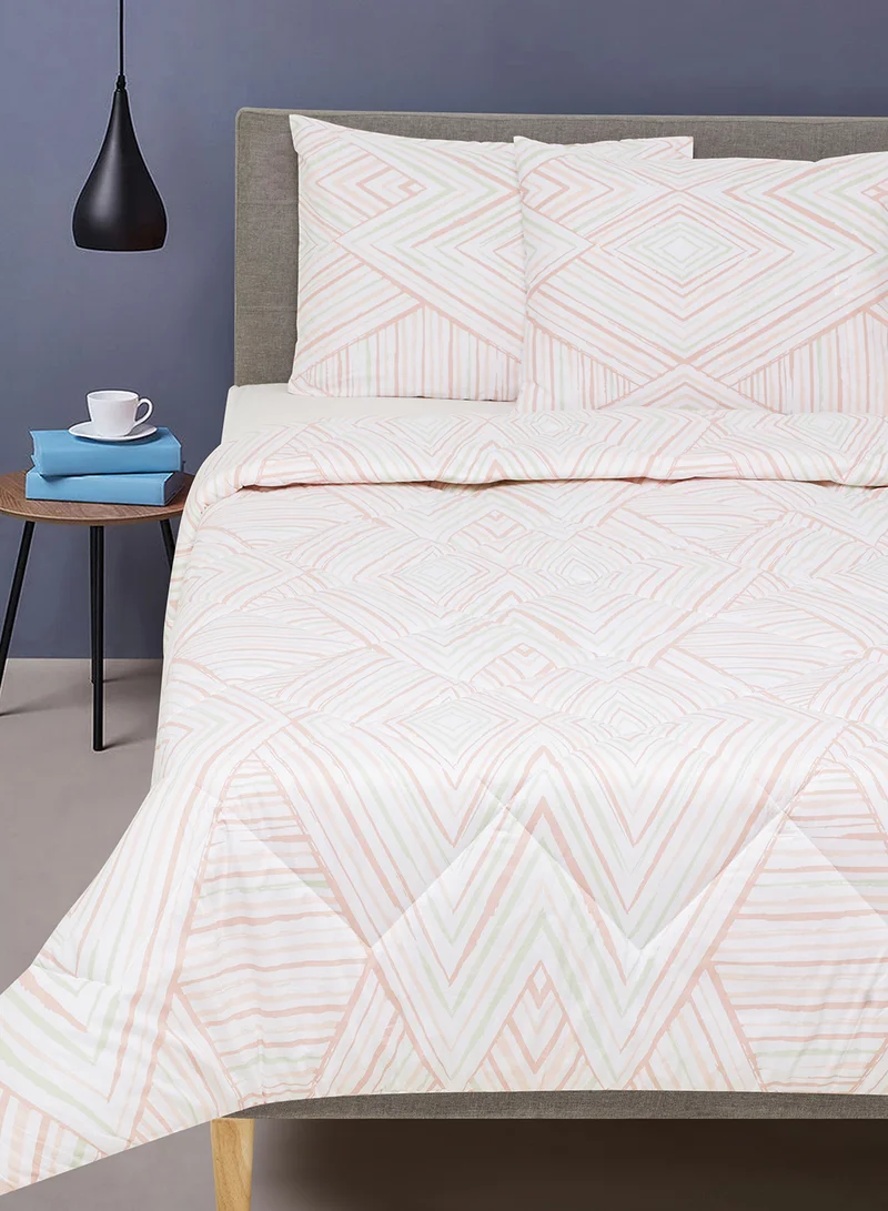 Noon East Comforter Set With Pillow Cover 50X75 Cm, Comforter 240X200 Cm - For Queen Size Mattress - 100% Cotton Printed Duma - Sleep Well Lightweight And Warm Bed Linen Duma Peach