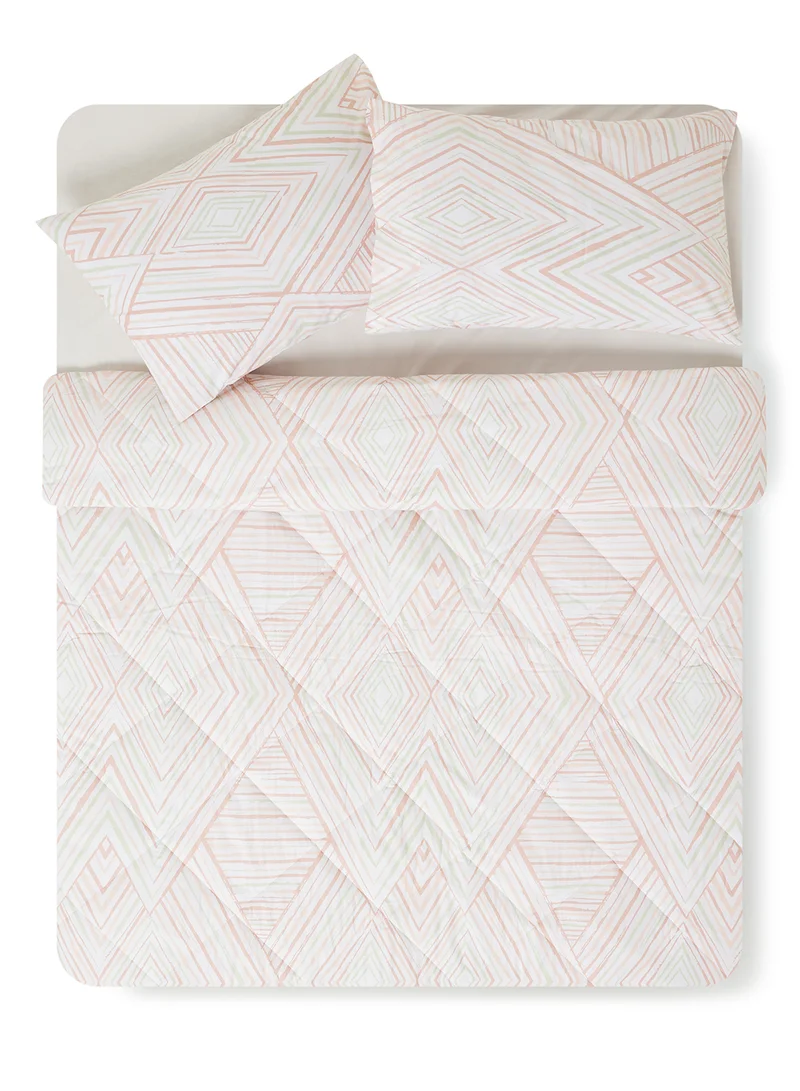 Noon East Comforter Set With Pillow Cover 50X75 Cm, Comforter 240X200 Cm - For Queen Size Mattress - 100% Cotton Printed Duma - Sleep Well Lightweight And Warm Bed Linen Duma Peach