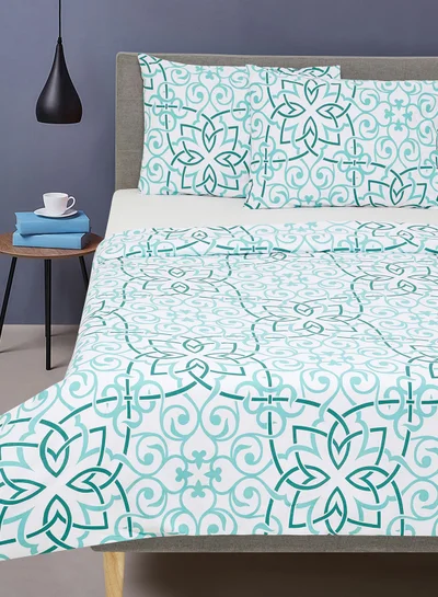 Noon East Duvet Cover Set - With 1 Duvet Cover 160X200 Cm And 2 Pillow Cover 50X75 Cm - For Twin Size Mattress - Mint Green/Blue 100% Cotton Percale 180 Thread Count Mint Green/Blue Twin