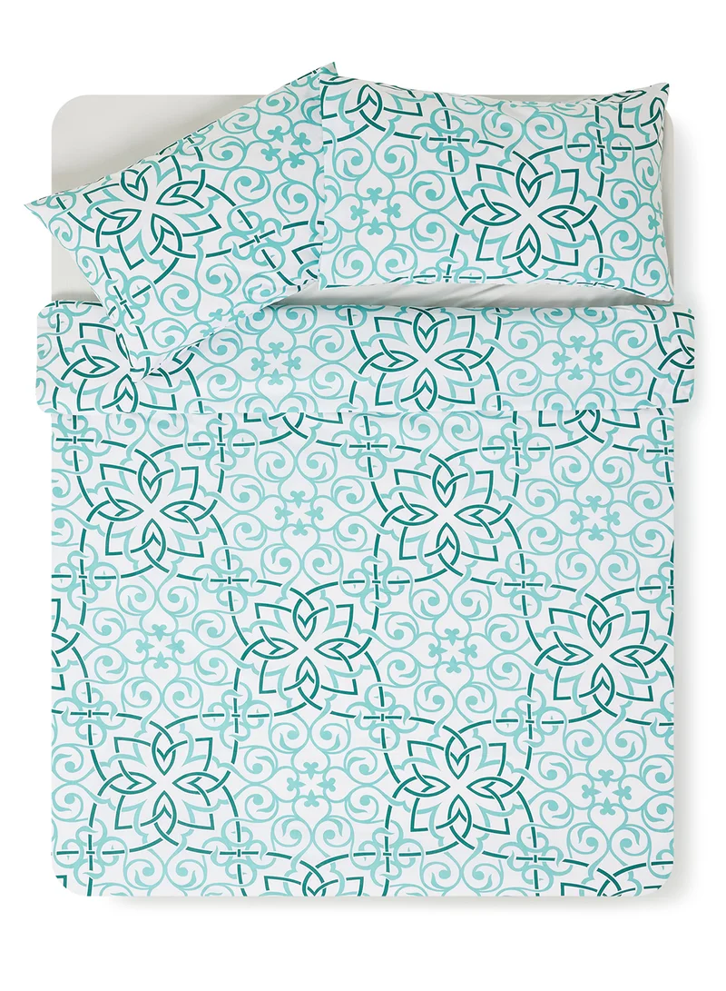 Noon East Duvet Cover Set - With 1 Duvet Cover 160X200 Cm And 2 Pillow Cover 50X75 Cm - For Twin Size Mattress - Mint Green/Blue 100% Cotton Percale 180 Thread Count Mint Green/Blue Twin
