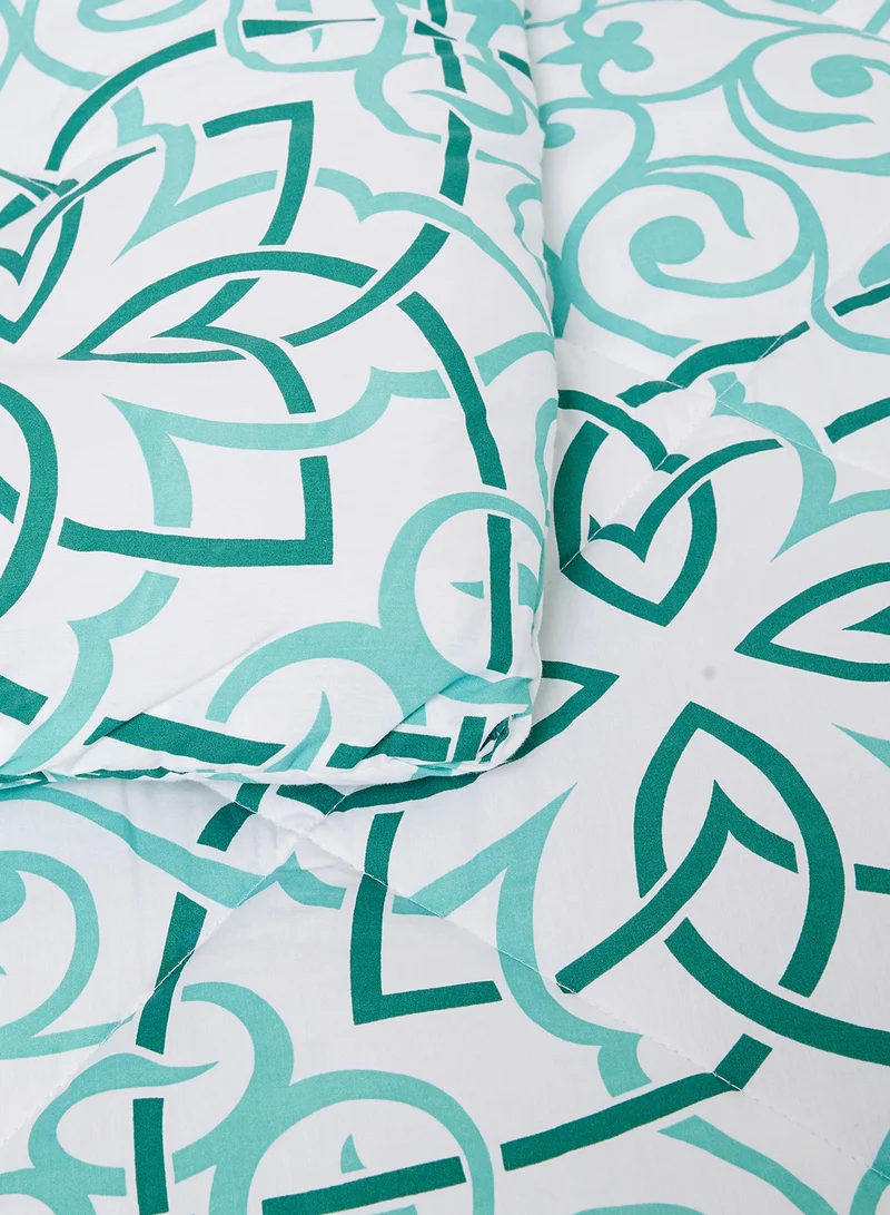Noon East Comforter Set With Pillow Cover - For King Size Mattress - 100% Cotton Printed Elana - Elana Green 240X200cm +Pillow Cover 50X75cm