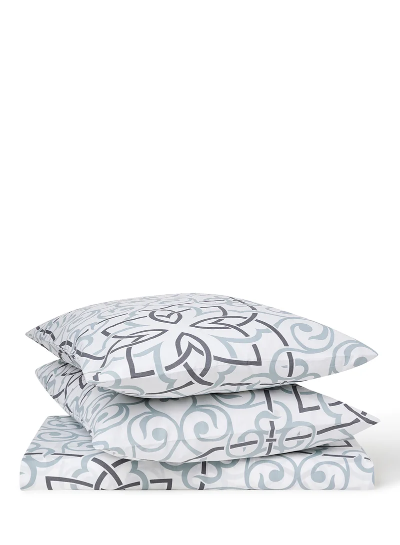 Noon East Duvet Cover Set - With 1 Duvet Cover 160X200 Cm And 2 Pillow Cover 50X75 Cm - For Twin Size Mattress - 100% Cotton Percale 180 Thread Count White/Grey Twin