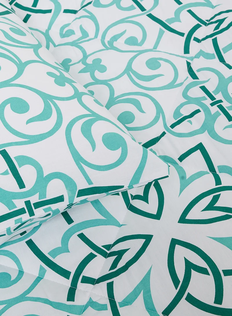 Noon East Comforter Set With Pillow Cover - For King Size Mattress - 100% Cotton Printed Elana - Elana Green 240X200cm +Pillow Cover 50X75cm