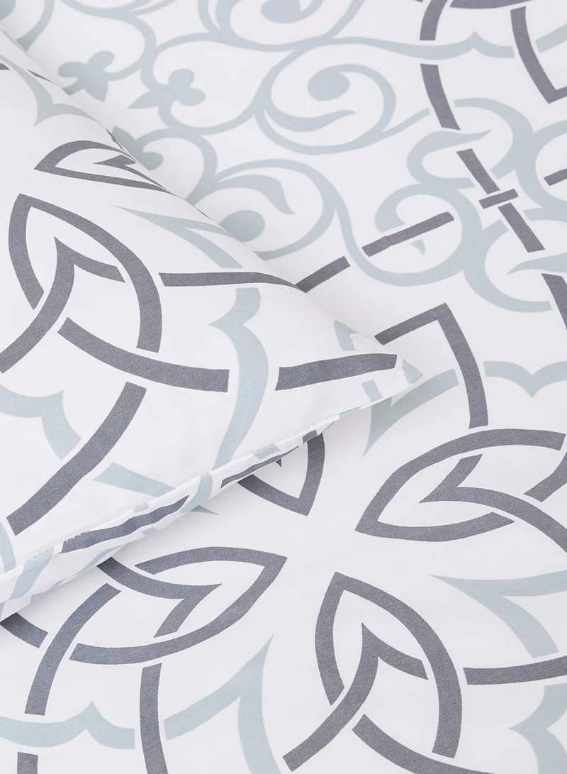 Noon East Duvet Cover Set - With 1 Duvet Cover 160X200 Cm And 2 Pillow Cover 50X75 Cm - For Twin Size Mattress - 100% Cotton Percale 180 Thread Count White/Grey Twin