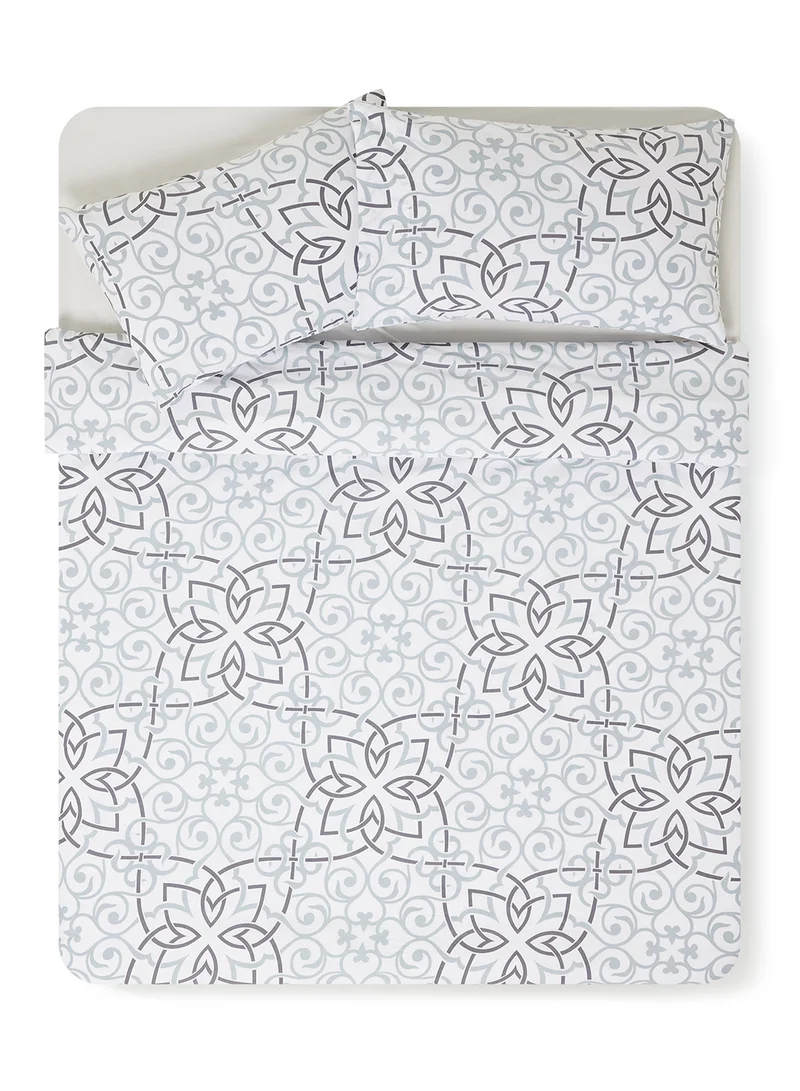 Noon East Duvet Cover Set - With 1 Duvet Cover 160X200 Cm And 2 Pillow Cover 50X75 Cm - For Twin Size Mattress - 100% Cotton Percale 180 Thread Count White/Grey Twin