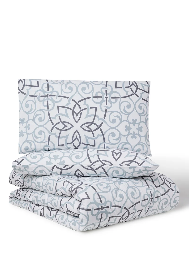 Noon East Comforter Set With Pillow Cover 50X75 Cm, Comforter 160X220 Cm - For Queen Size Mattress - Grey 100% Cotton Sleep Well Lightweight And Warm Bed Linen Grey