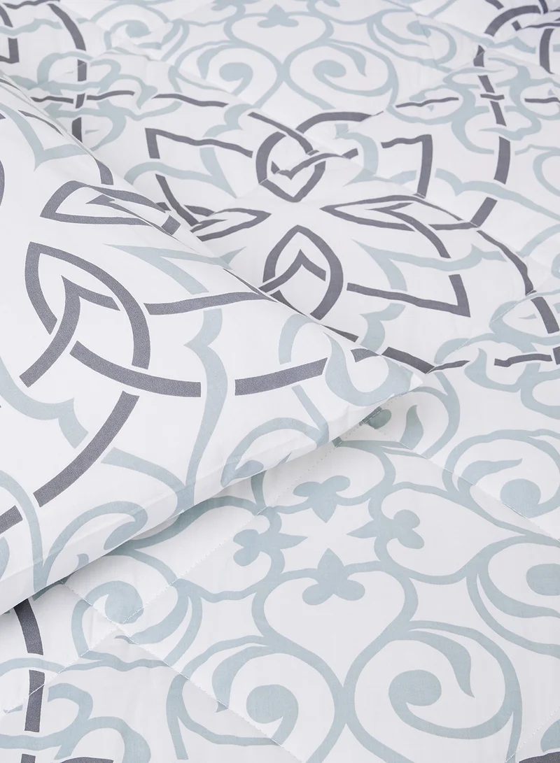 Noon East Comforter Set With Pillow Cover 50X75 Cm, Comforter 240X200 Cm - For Queen Size Mattress - 100% Cotton Printed Elana - Sleep Well Lightweight And Warm Bed Linen Grey/Black