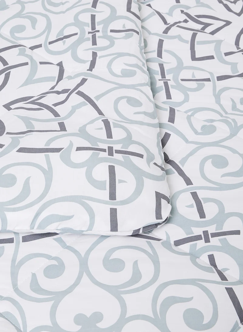 Noon East Comforter Set With Pillow Cover 50X75 Cm, Comforter 240X200 Cm - For Queen Size Mattress - 100% Cotton Printed Elana - Sleep Well Lightweight And Warm Bed Linen Grey/Black