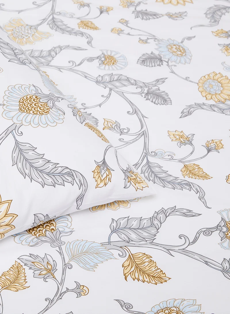 Noon East Duvet Cover Set- With 1 Duvet Cover 160X200 Cm And 2 Pillow Cover 50X75 Cm - For Twin Size Mattress - White/Grey/Yellow 100% Cotton Percale 180 Thread Count White/Grey/Yellow Twin