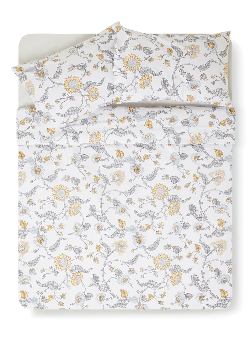 Noon East Duvet Cover Set- With 1 Duvet Cover 160X200 Cm And 2 Pillow Cover 50X75 Cm - For Twin Size Mattress - White/Grey/Yellow 100% Cotton Percale 180 Thread Count White/Grey/Yellow Twin