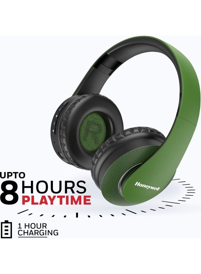 Honeywell Suono P20 Bluetooth V5.0 Wireless Over Ear Headphone with mic, Upto 8H Playtime, 40mm Drivers, Padded Ear Cushions, Integrated Controls, Deep Bass, IPX4, 3.5mm AUX, Voice Assistant enabled Olive Green  - Image 2