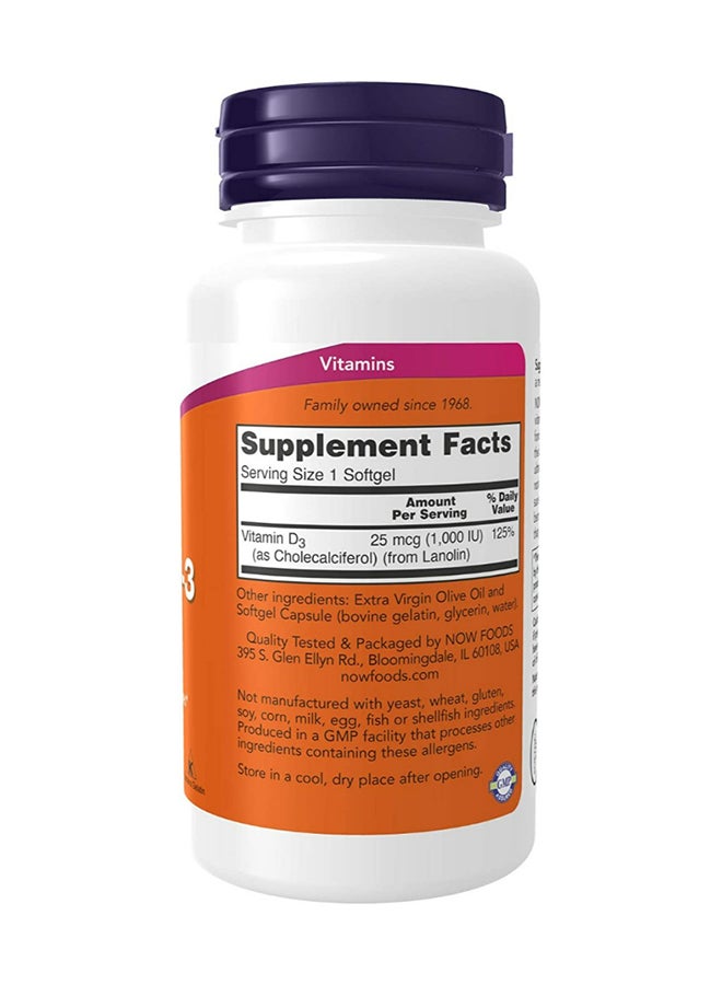 Now Foods - High Potency Vitamin D-3 1000 IU Dietary Supplement - 180 Softgels - Image 1