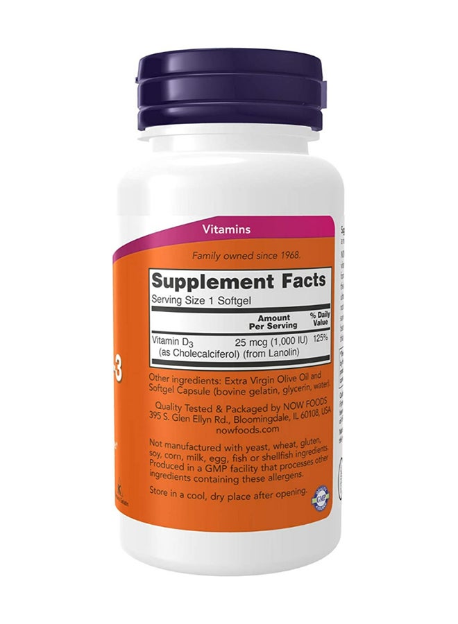 Now Foods - High Potency Vitamin D-3 1000 IU Dietary Supplement - 180 Softgels - Image 1
