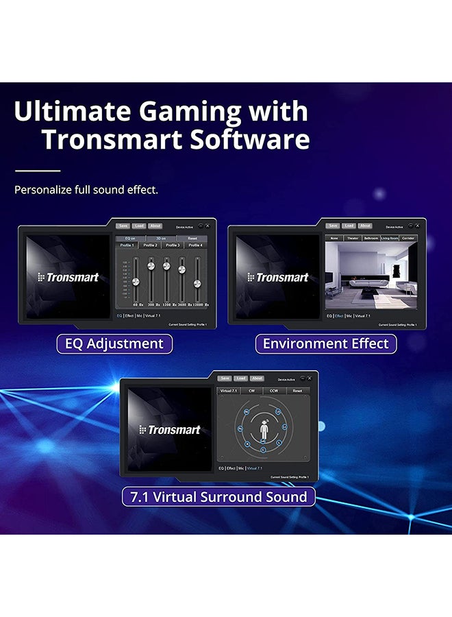 Tronsmart Sparkle PC Gaming Headset USB PS4 Surround Sound 7.1 for Gaming Microphone Noise Cancelling LED Lights/Mute Control/Soft Pads Micro Gaming Headset for Nintendo Switch, Playstation 4, iMac