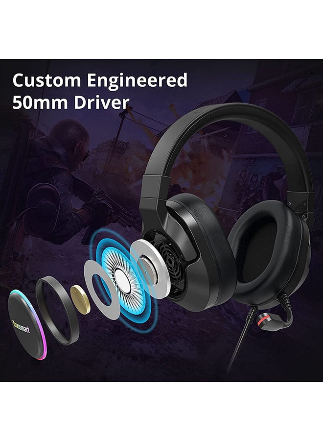 Tronsmart Sparkle PC Gaming Headset USB PS4 Surround Sound 7.1 for Gaming Microphone Noise Cancelling LED Lights/Mute Control/Soft Pads Micro Gaming Headset for Nintendo Switch, Playstation 4, iMac