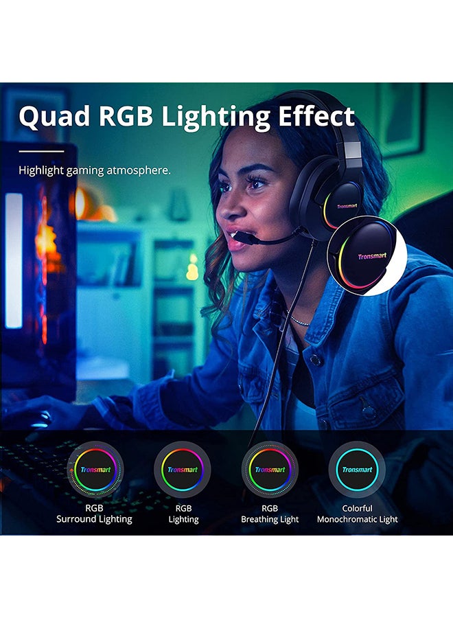 Tronsmart Sparkle PC Gaming Headset USB PS4 Surround Sound 7.1 for Gaming Microphone Noise Cancelling LED Lights/Mute Control/Soft Pads Micro Gaming Headset for Nintendo Switch, Playstation 4, iMac