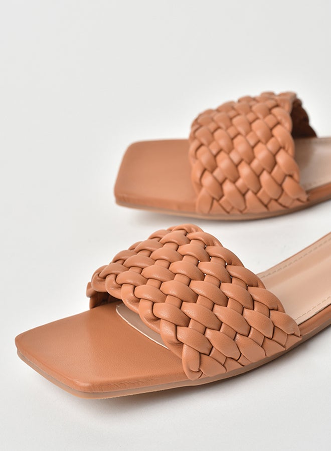 Aila - Slip-On Detail Flat Sandals Tan - Image 1