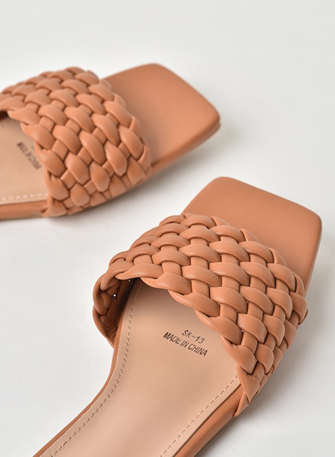 Aila - Slip-On Detail Flat Sandals Tan - Image 1