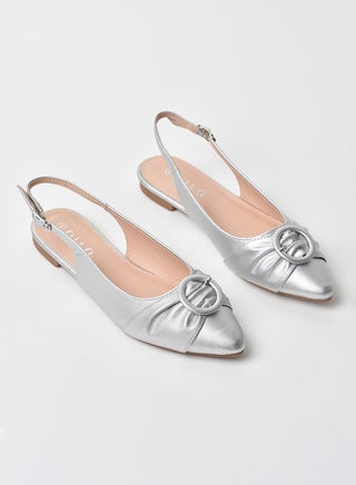 Slingback Pattern Flat Sandals Silver