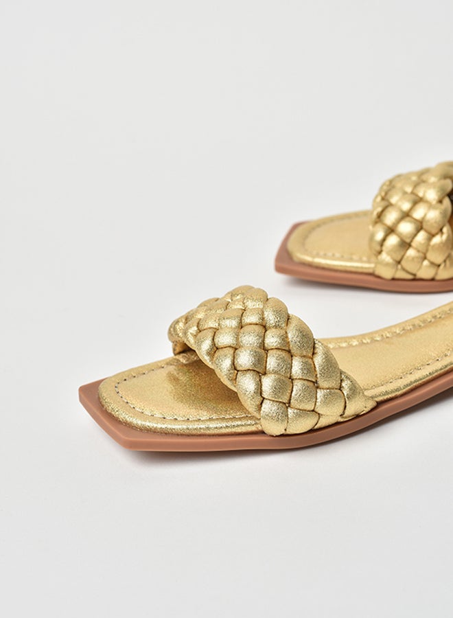 Aila - Slip-On Detail Flat Sandals Gold - Image 1