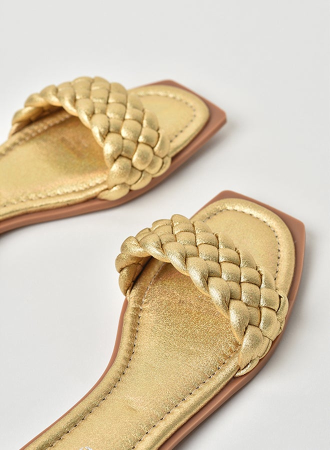 Aila - Slip-On Detail Flat Sandals Gold - Image 1