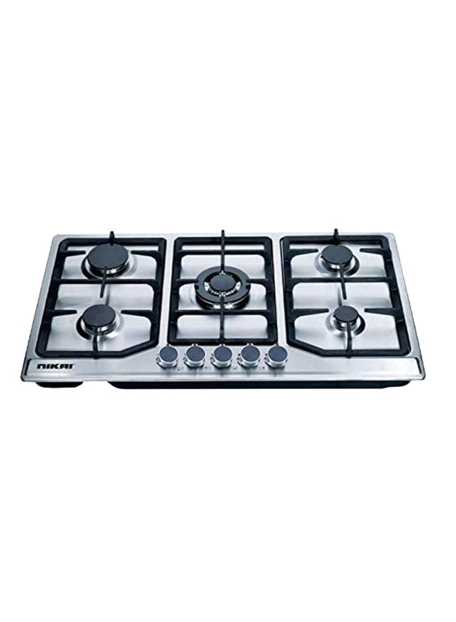 NIKAI - 5 Burner Gas Hob With Auto Ignition, Cast Iron Support, Full Safety Features, Straight Flame, Stainless Steel Body, Rapid Burner, Semi-Rapid Burner, Auxiliary Burner NGH5005N Stainless steel - Image 1