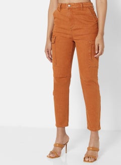 Cargo Pocket Detailed Mom Jeans Brick