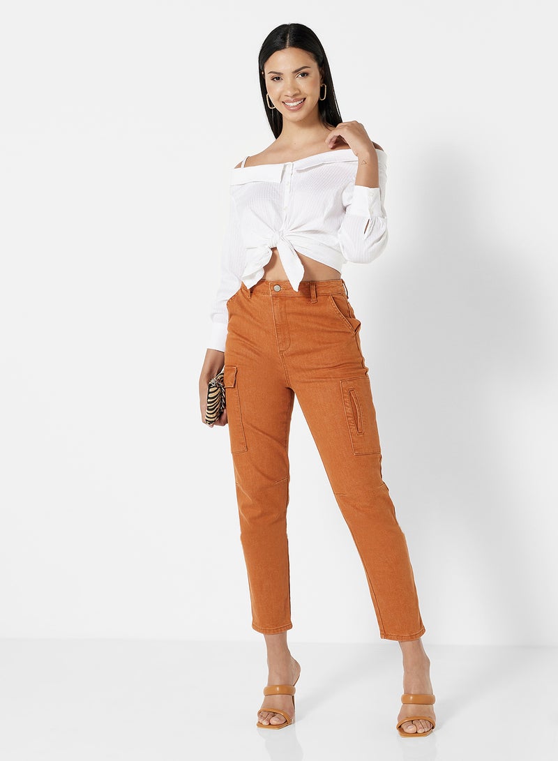 trendyol - Cargo Pocket Detailed Mom Jeans Brick - Image 1