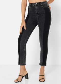 Color-Blocked High Waist Slim Fit Jeans Black