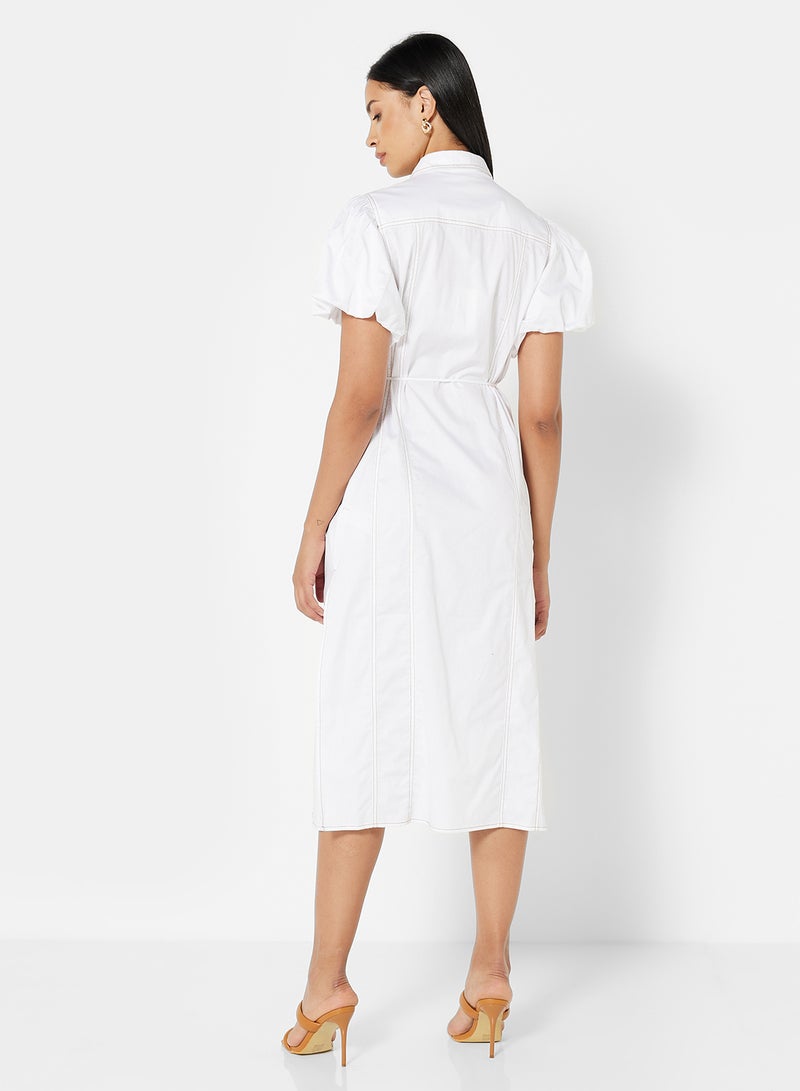 Cmeo collective Puff Sleeve Midi Shirt Dress White  - Image 2