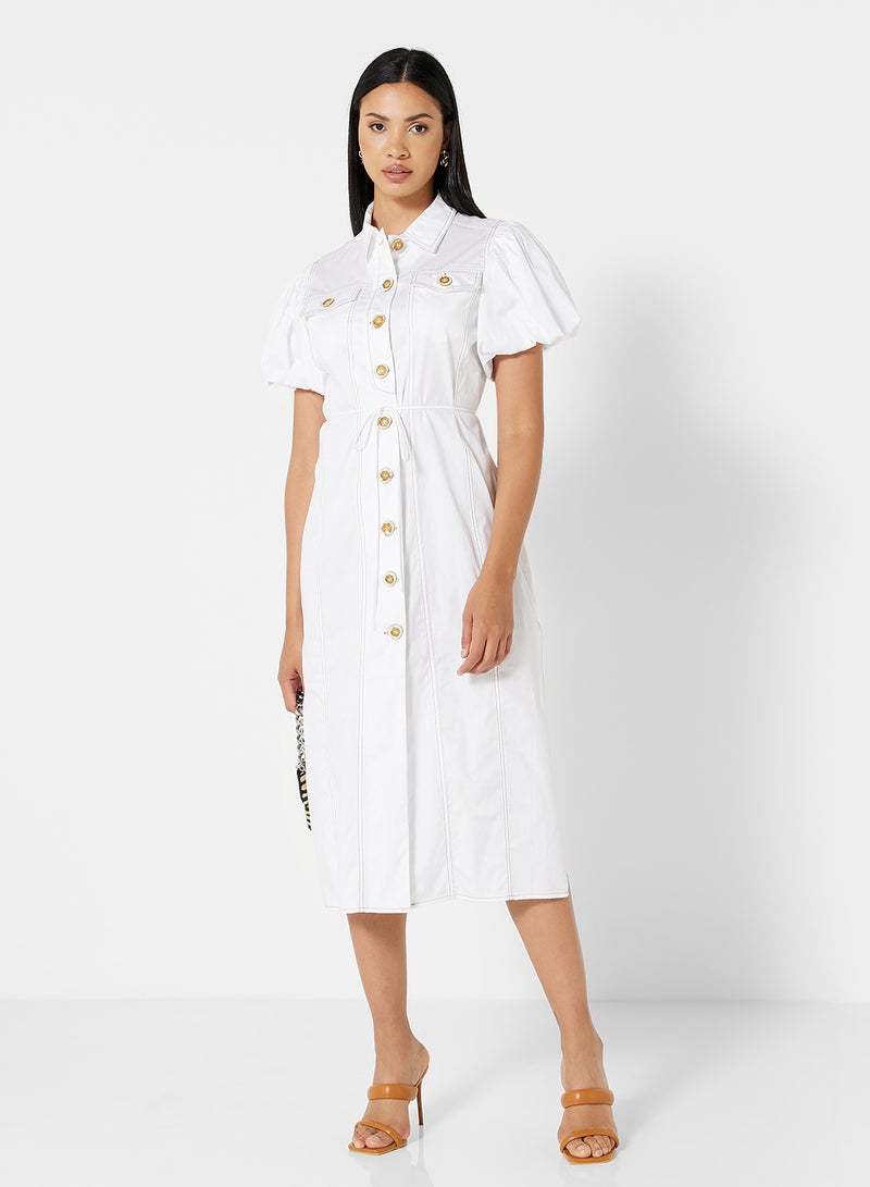 Cmeo collective Puff Sleeve Midi Shirt Dress White  - Image 4