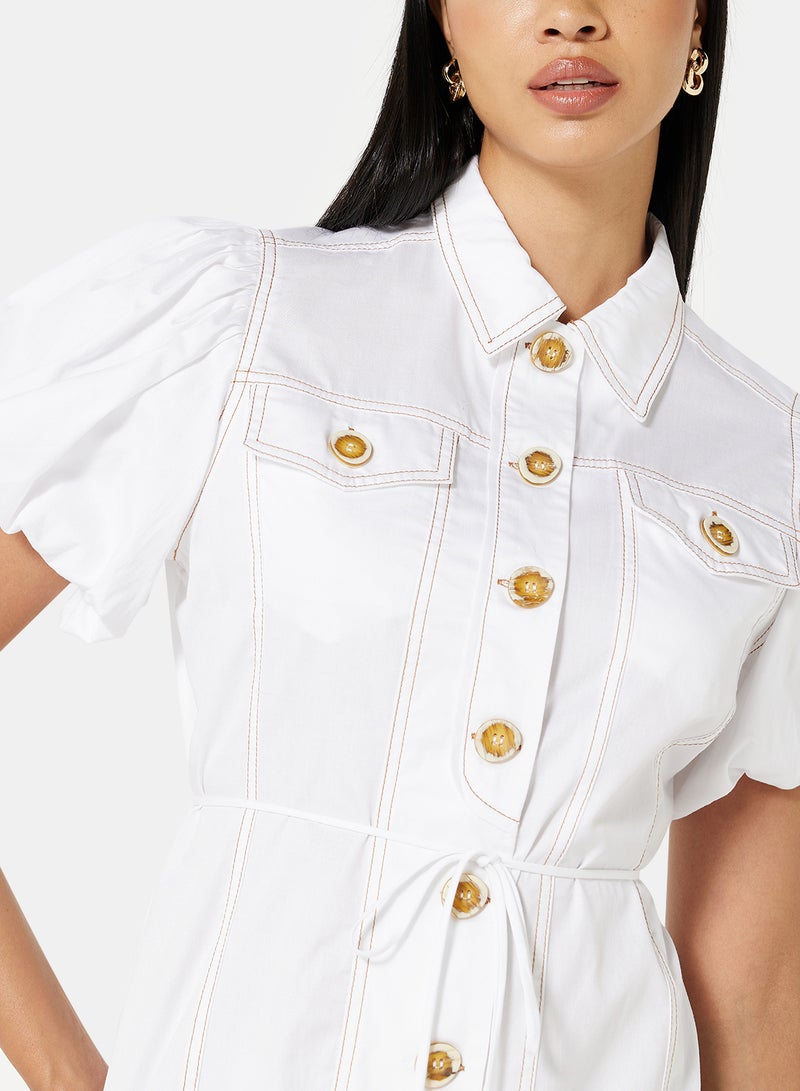 Cmeo collective Puff Sleeve Midi Shirt Dress White  - Image 3