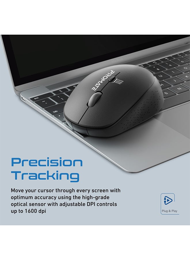 PROMATE - 2.4G Wireless Mouse, Professional Precision Tracking Comfort Grip Mouse with USB Nano Receiver, 10m Range, 800/1200/1600 DPI Switch and 4 Functional Buttons for Mac OS, Windows, Tracker Black - Image 1