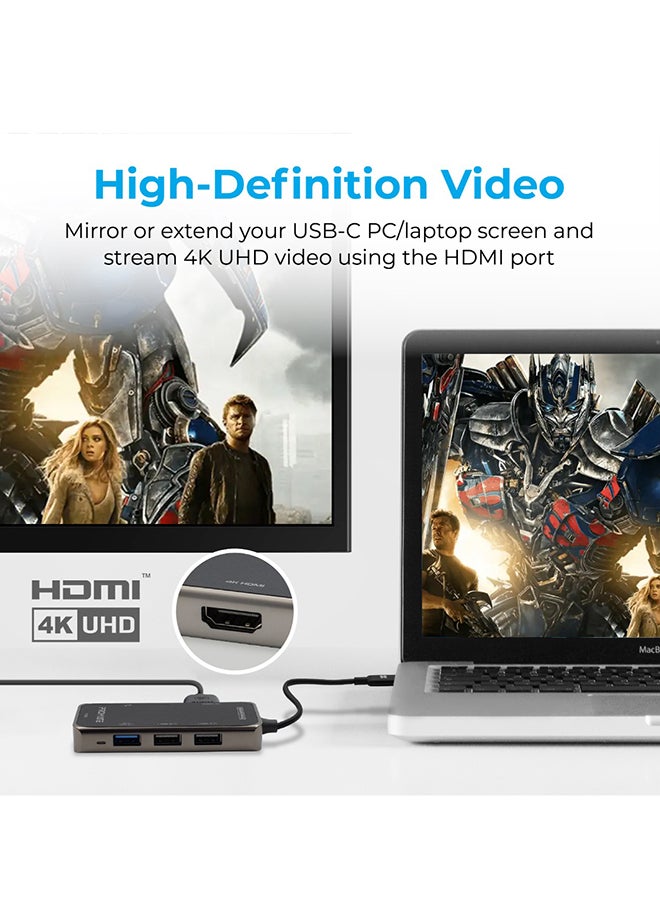 بروميت محول برايم هاب-لايت بـ3 منافذ USB-C للشحن والمزامنة ومنفذ HDMI وبفتحة بطاقات TF/ ‏SD أسود  - Image 4