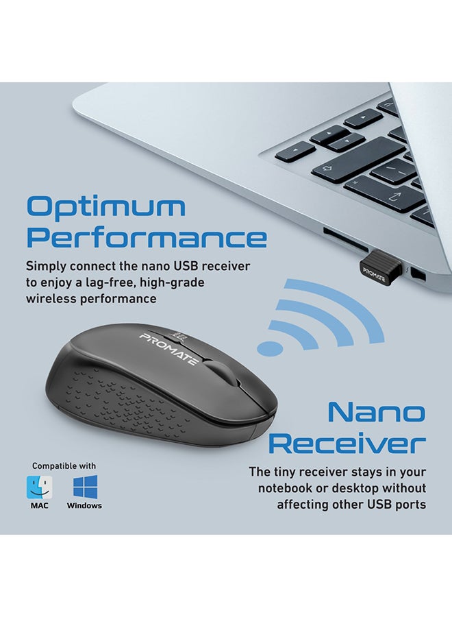 PROMATE - 2.4G Wireless Mouse, Professional Precision Tracking Comfort Grip Mouse with USB Nano Receiver, 10m Range, 800/1200/1600 DPI Switch and 4 Functional Buttons for Mac OS, Windows, Tracker Black - Image 1