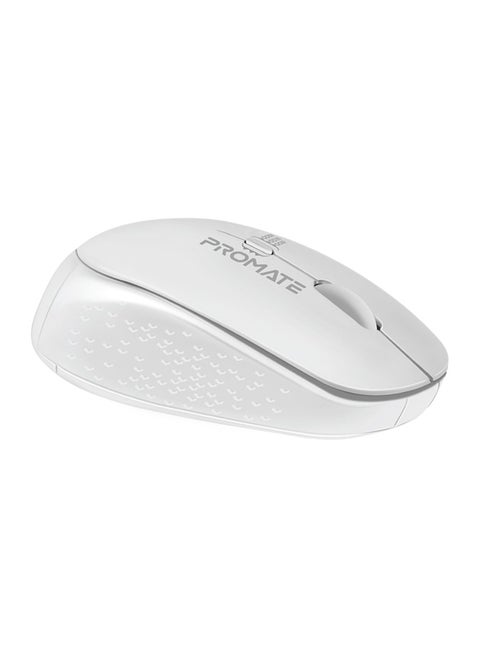 Promate 2.4G Wireless Mouse, Professional Precision Tracking Comfort Grip Mouse with USB Nano Receiver, 10m Range, 800/1200/1600 DPI Switch and 4 Functional Buttons for Mac OS, Windows, Tracker White