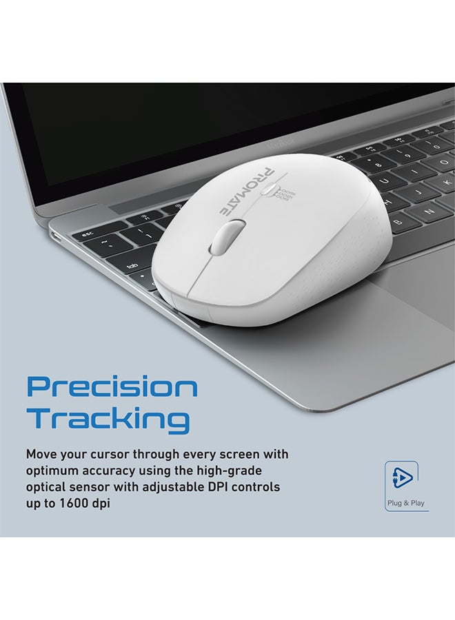 PROMATE Promate 2.4G Wireless Mouse, Professional Precision Tracking Comfort Grip Mouse with USB Nano Receiver, 10m Range, 800/1200/1600 DPI Switch and 4 Functional Buttons for Mac OS, Windows, Tracker White  - Image 2