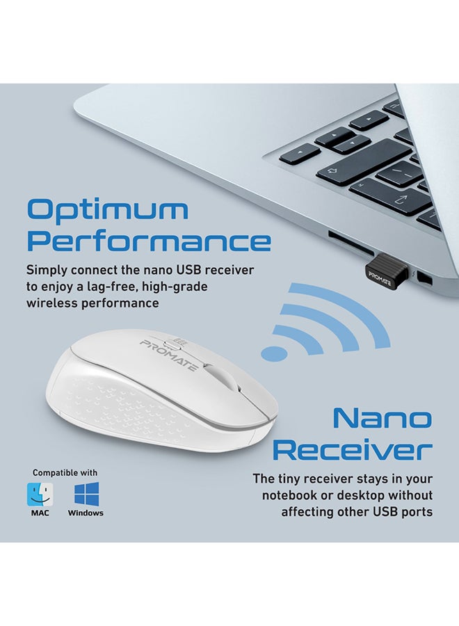 PROMATE Promate 2.4G Wireless Mouse, Professional Precision Tracking Comfort Grip Mouse with USB Nano Receiver, 10m Range, 800/1200/1600 DPI Switch and 4 Functional Buttons for Mac OS, Windows, Tracker White  - Image 5