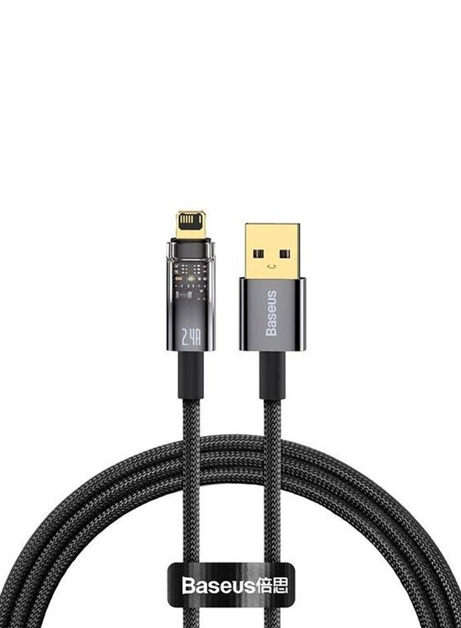Baseus Explorer Series Auto Power Off Fast Charging Nylon Braided Data Cable USB A With Lightning Connector 2.4A (2m) Black - Image 1