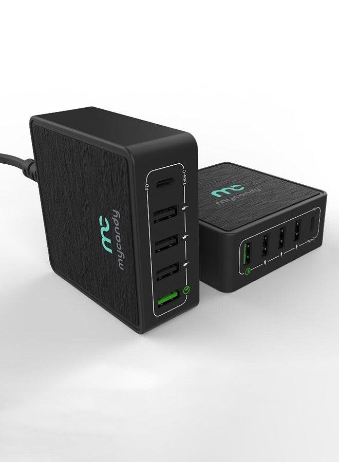 MYCANDY 60W 5-Port Usb And Type C Desktop Charger Black  - Image 3