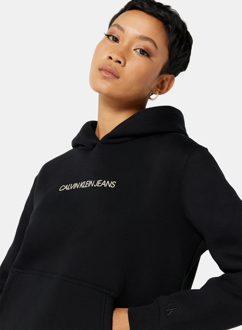 Calvin Klein Jeans Embroidered Logo Fleece Hoodie Black